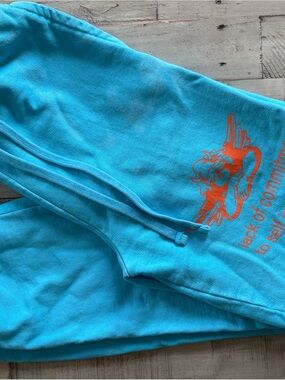 Boys Lie Blue Track Joggers with Orange Graphic Lack of Commitment Small